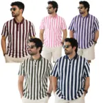 Men’s Vertical Striped Polo T-Shirt Half Sleeve Casual Collar Tee Relaxed Fit