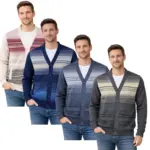 Men V Neck Long Sleeve Cardigan Front Pockets Button Knitted Sweater